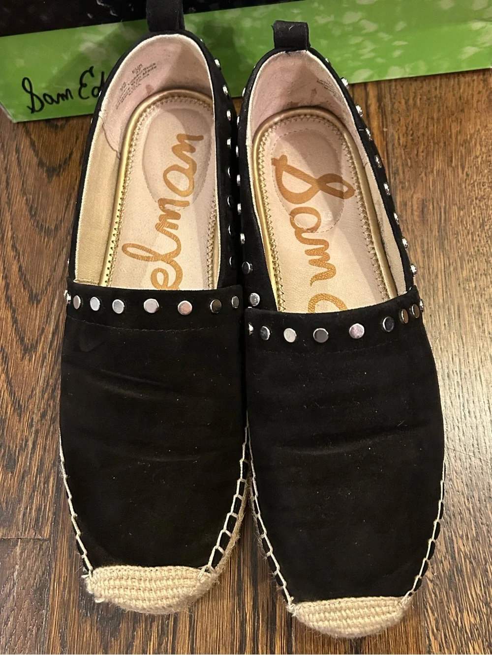 Sam Edelman Koda Black Suede Studded Espadrille Flats